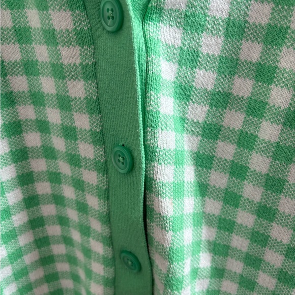 Denim & Co. Green Heritage Puff Sleeve Gingham Cardigan Sweater XL - Picture 3 of 5